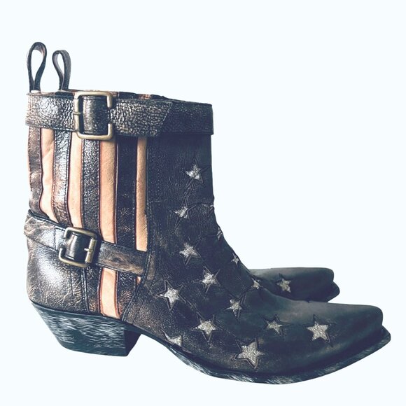 DAN POST Star Struck Patriotic Cowboy Boot Sz 9 4th July Snip Toe Distressed Lea - Picture 3 of 11